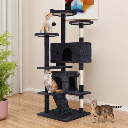 "Large Cat Tree Tower 54/70 Inch – Multi-Level Cat Condo with Hammock, Scratching Posts, Perches & Toys for Indoor Cats"