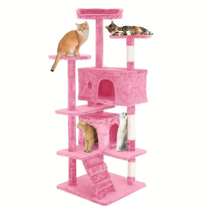 "Large Cat Tree Tower 54/70 Inch – Multi-Level Cat Condo with Hammock, Scratching Posts, Perches & Toys for Indoor Cats"