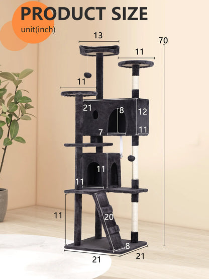 "Large Cat Tree Tower 54/70 Inch – Multi-Level Cat Condo with Hammock, Scratching Posts, Perches & Toys for Indoor Cats"