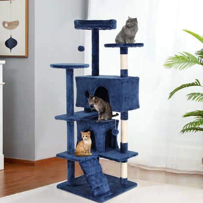 "Large Cat Tree Tower 54/70 Inch – Multi-Level Cat Condo with Hammock, Scratching Posts, Perches & Toys for Indoor Cats"