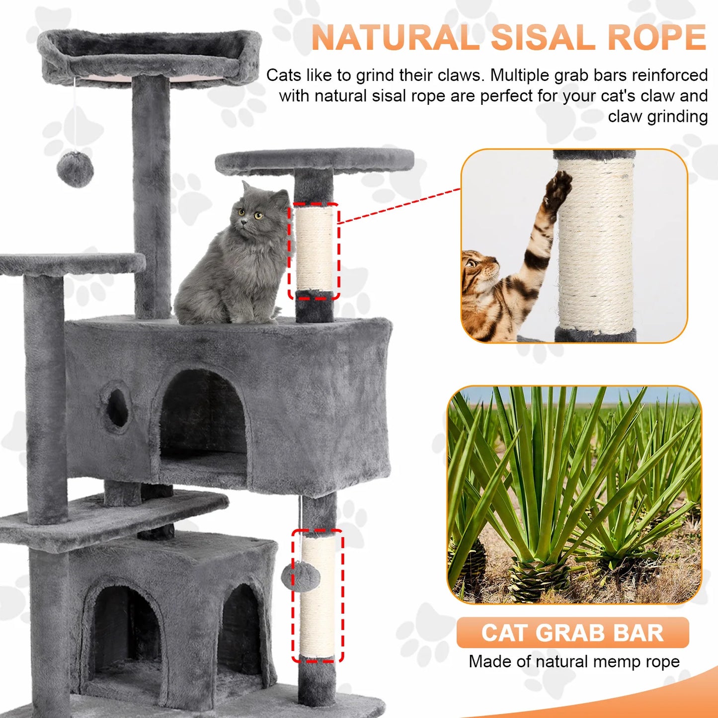 "Large Cat Tree Tower 54/70 Inch – Multi-Level Cat Condo with Hammock, Scratching Posts, Perches & Toys for Indoor Cats"