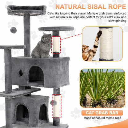 "Large Cat Tree Tower 54/70 Inch – Multi-Level Cat Condo with Hammock, Scratching Posts, Perches & Toys for Indoor Cats"
