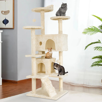 "Large Cat Tree Tower 54/70 Inch – Multi-Level Cat Condo with Hammock, Scratching Posts, Perches & Toys for Indoor Cats"