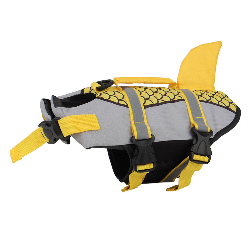 Dog Life Jacket with Shark Fin, Adjustable Pet Float Vest with Reflective Stripes and Life Handle, Life Buoy