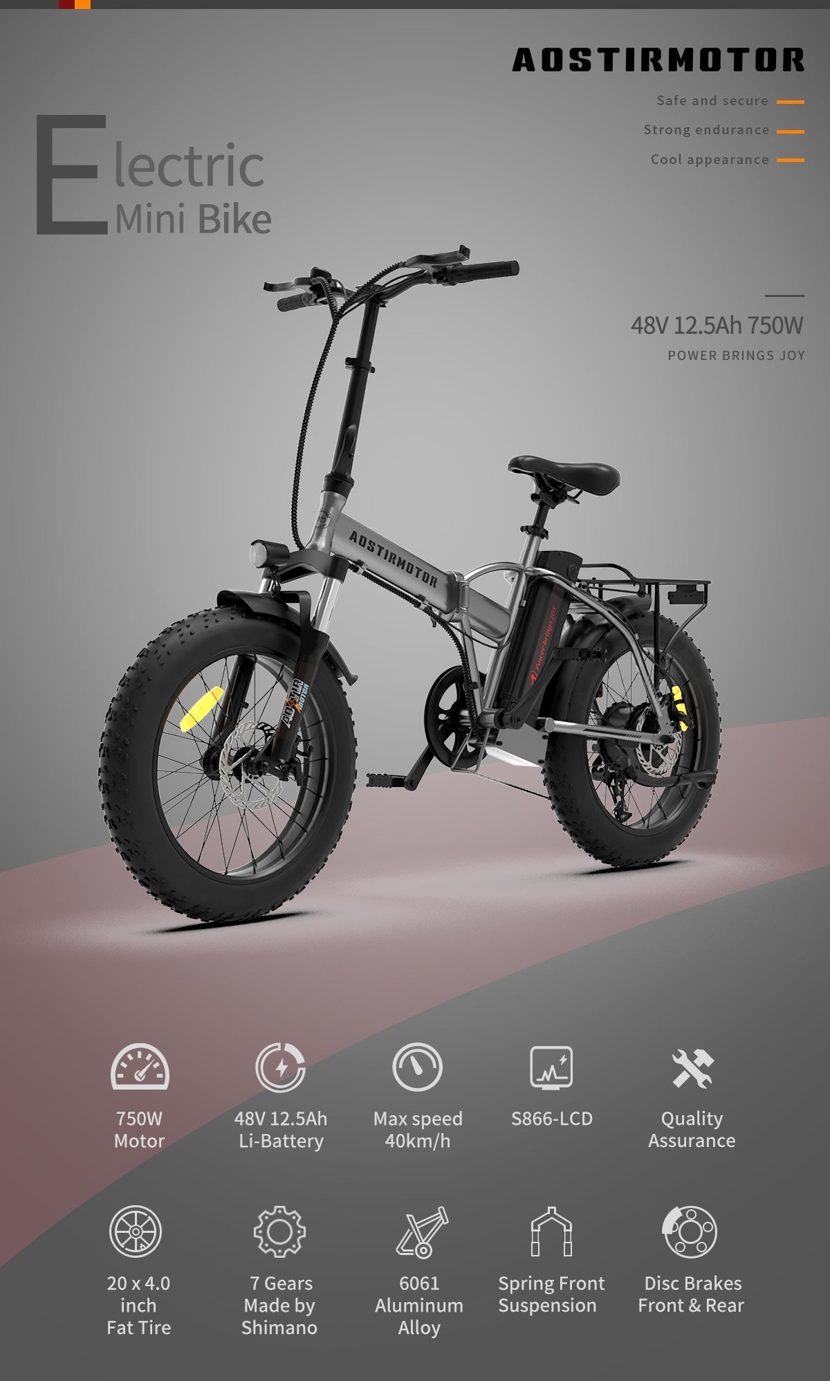 “20×4 Foldable Fat Tire Electric Bike – 48V 12.5Ah Long-Range E-Bike with Dual Disc Brakes & Fenders – Free U.S. Shipping”