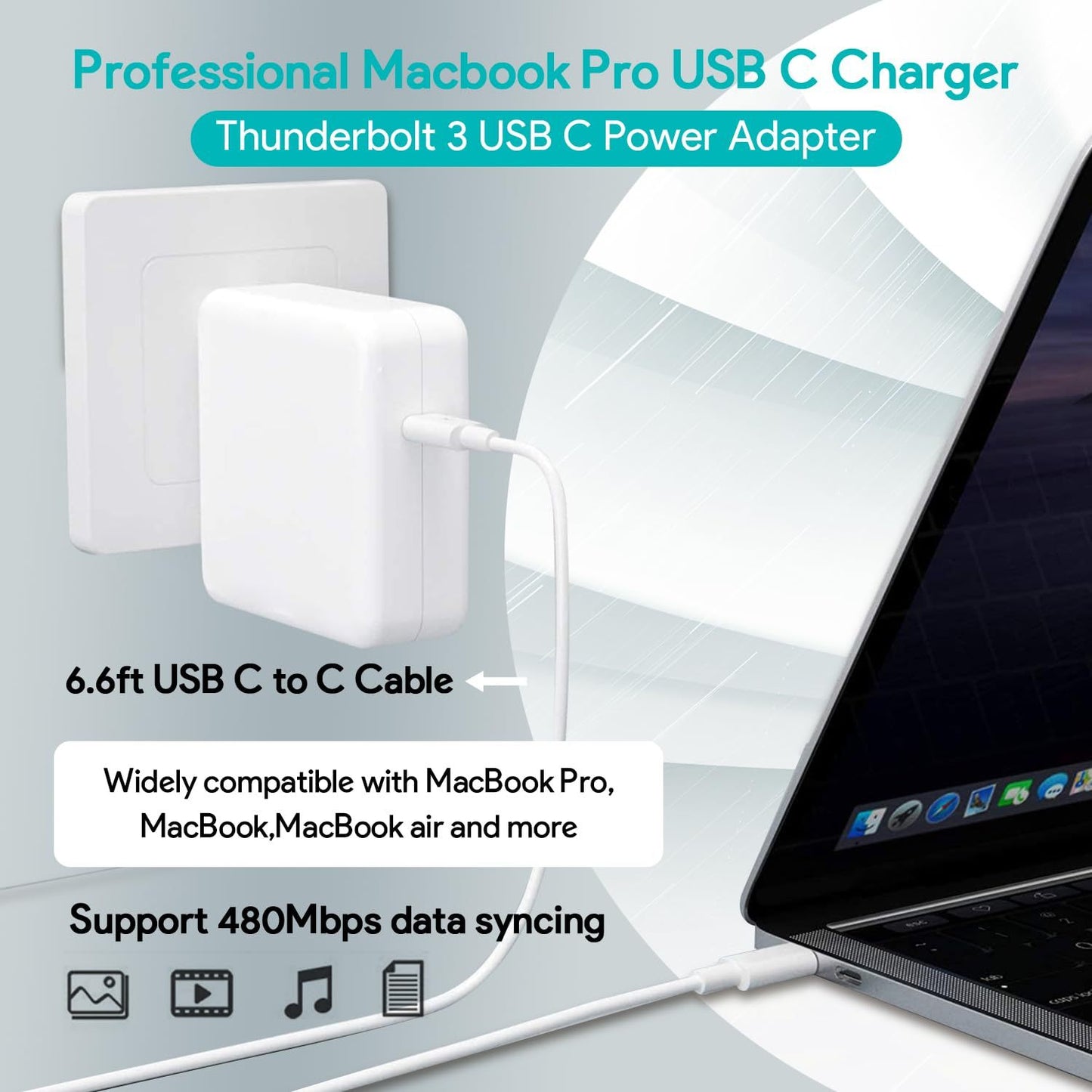 **96W USB-C Fast Charger – Ultra-Powerful Charging Adapter for MacBook Pro, MacBook Air, iPad Pro, Samsung Galaxy & All USB-C Devices – Includes 6.6ft USB-C to USB-C Cable**