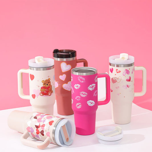 40 oz Insulated Tumbler with Handle & Straw – Stainless Steel Spill-Proof Travel Mug with Lid, Fits Car Cup Holder – Coffee Cup Gift for Valentine, Office, Gym, or Travel