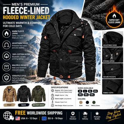 SPOSULEI Winter Jackets for Men Cotton Work Fleece Lined Army Jacket Winter Military Coat with Multi-Pockets