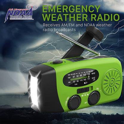 "Zonne-noodradio en powerbank – AM/FM/NOAA-weer, LED-zaklamp"