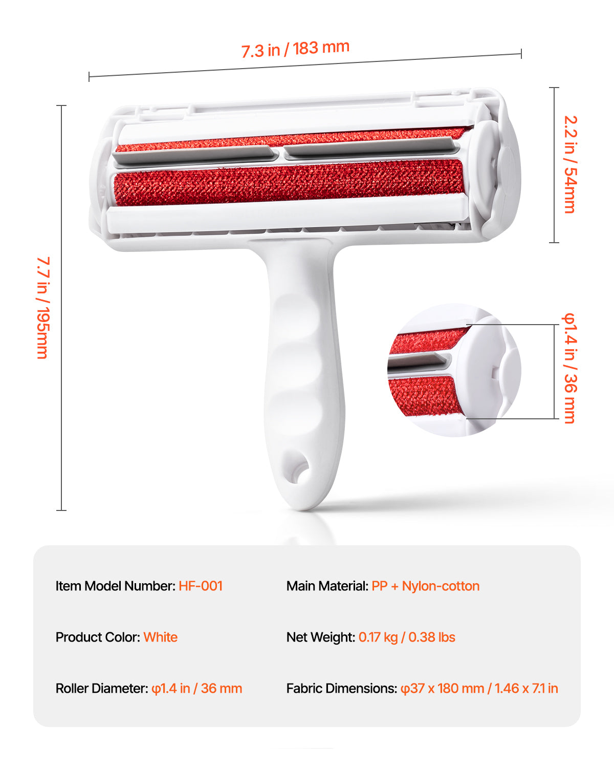 Manual Pet Lint Remover with Detachable Roller - Heavy-Duty Plastic Construction, Multi-Surface Fur Remover for Dogs, Cats, Furniture, Sofa, Carpet