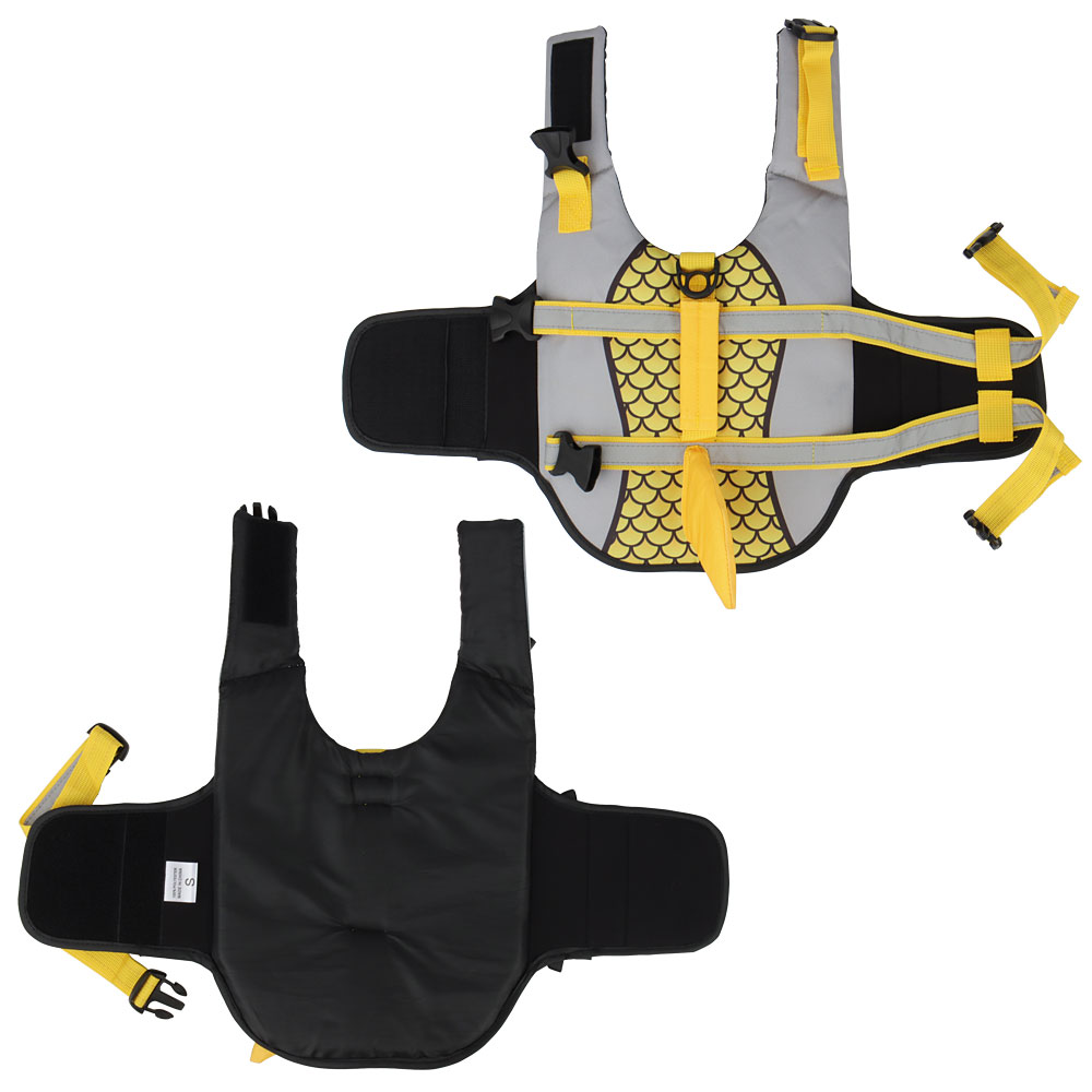 Dog Life Jacket with Shark Fin, Adjustable Pet Float Vest with Reflective Stripes and Life Handle, Life Buoy