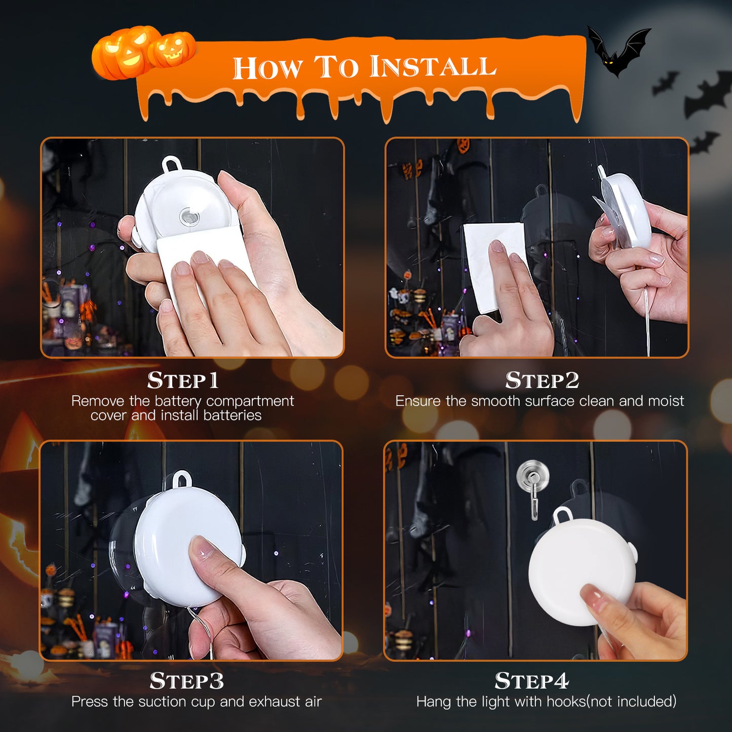Halloween LED Window Lights 3-Pack – Spider, Witch Hat & Pumpkin Glow – Easy Hang Décor 🎃