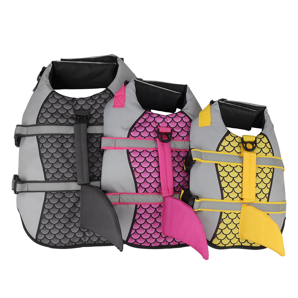 Dog Life Jacket with Shark Fin, Adjustable Pet Float Vest with Reflective Stripes and Life Handle, Life Buoy