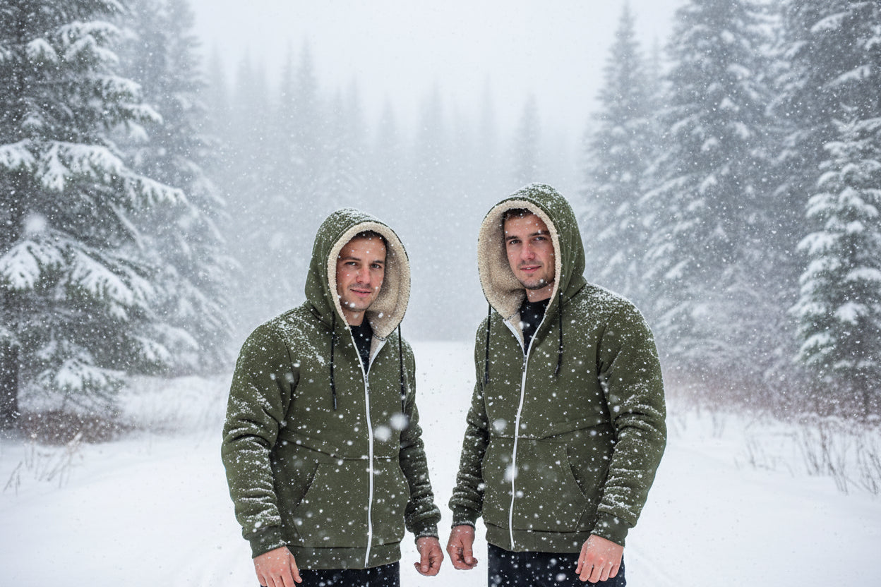 “Men’s Hoodie”, “Winter Jacket”, “Heavyweight Fleece”, “Sherpa Lined”  Include secondary relevant modifiers: