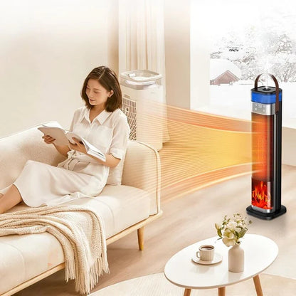 #Portable Ceramic Heater & Humidifier with 3D Flame Effect