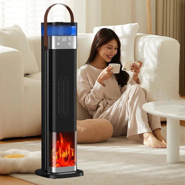 #Portable Ceramic Heater & Humidifier with 3D Flame Effect
