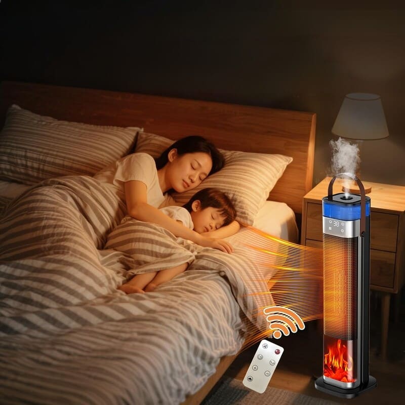 #Portable Ceramic Heater & Humidifier with 3D Flame Effect