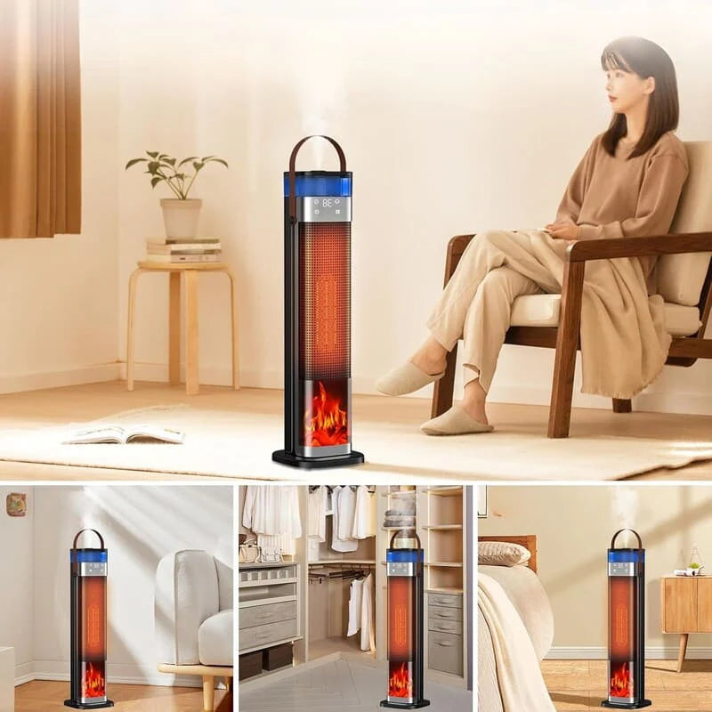 #Portable Ceramic Heater & Humidifier with 3D Flame Effect