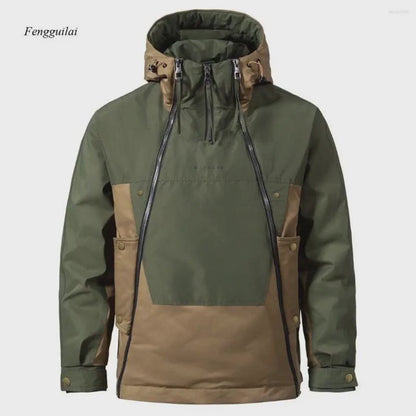 Men's Jackets Waterproof Anorak Jacket Multi-Zip Design Hooded Color-Blocked Outdoor & Streetwear Style For Fall Winter