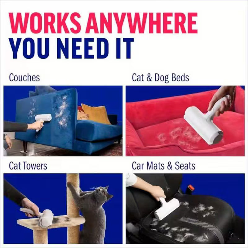 Manual Pet Lint Remover with Detachable Roller - Heavy-Duty Plastic Construction, Multi-Surface Fur Remover for Dogs, Cats, Furniture, Sofa, Carpet